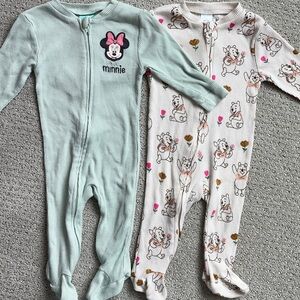 Disney Ribbed Winnie the Pooh Footie Pajamas & Minnie Mouse mint cream zipper